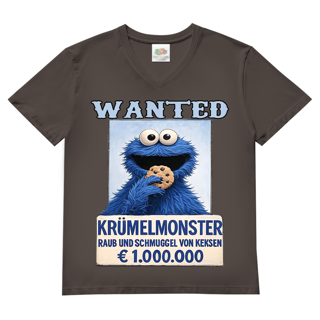 Wanted Krümelmonster Raub und Schmuggel von Keksen - Herren V-Neck T-Shirt Light Graphite Solid