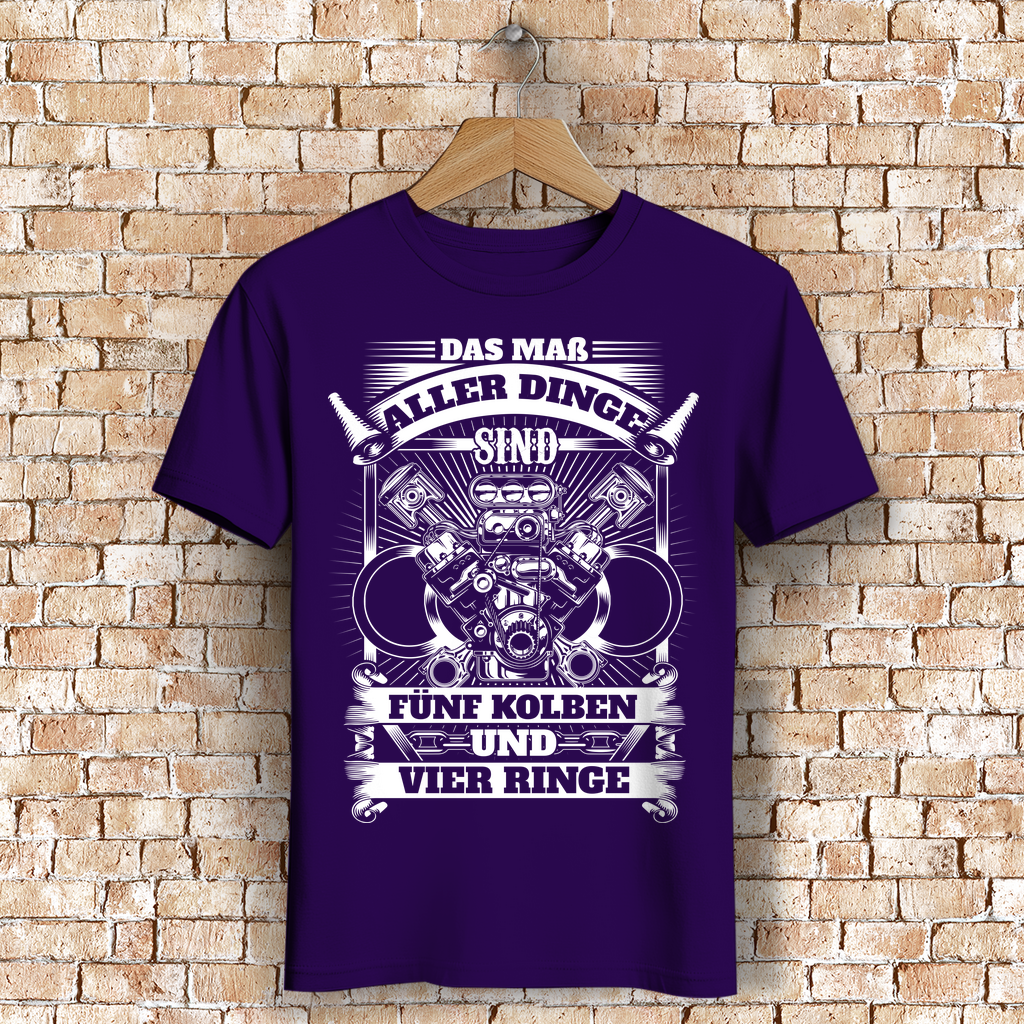 Fünfzylinder Herren Shirt – Männer T-Shirt mit Kolben-Motiv und 4 Ringen