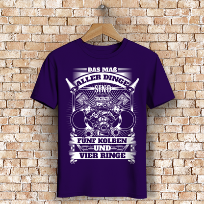 Fünfzylinder Herren Shirt – Männer T-Shirt mit Kolben-Motiv und 4 Ringen