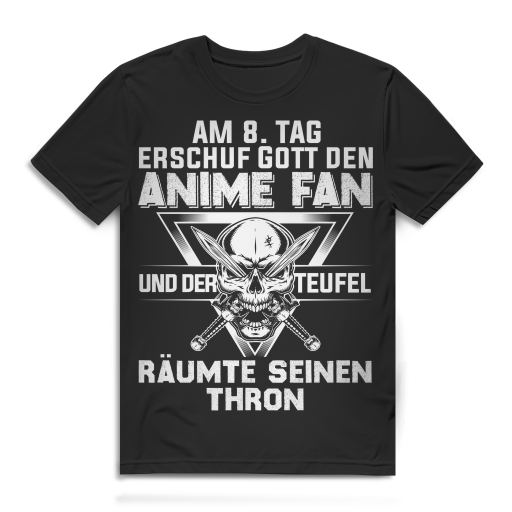 Herren T-Shirt Am 8. Tag erschuf Gott den Anime Fan Teufel Thron Black
