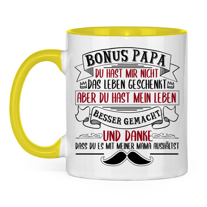 Bonus Papa danke dass du es mit meiner Mama aushältst - Tasse zweifarbig