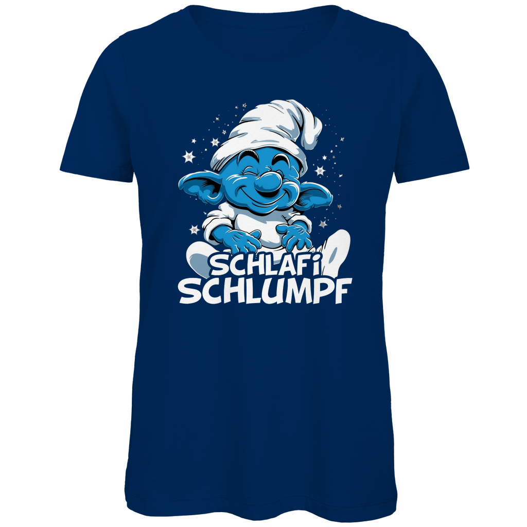 Schlafi Schlumpf Grafik - Damen Premium Bio T-Shirt Navy