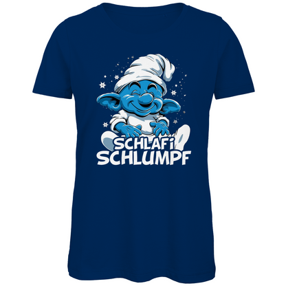 Schlafi Schlumpf Grafik - Damen Premium Bio T-Shirt Navy