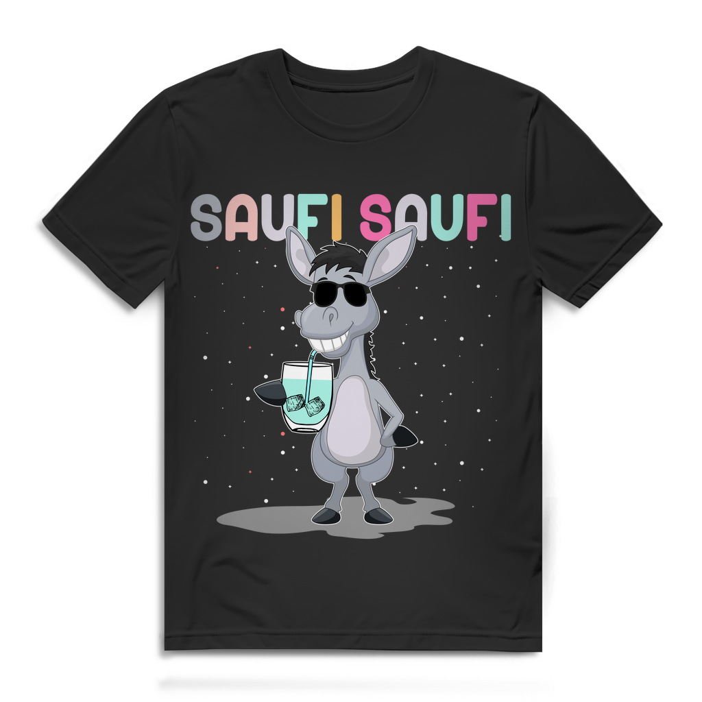 Saufi Saufi Herren T-Shirt Esel Party Funshirt Männer Trinken Spruch Shirt Black