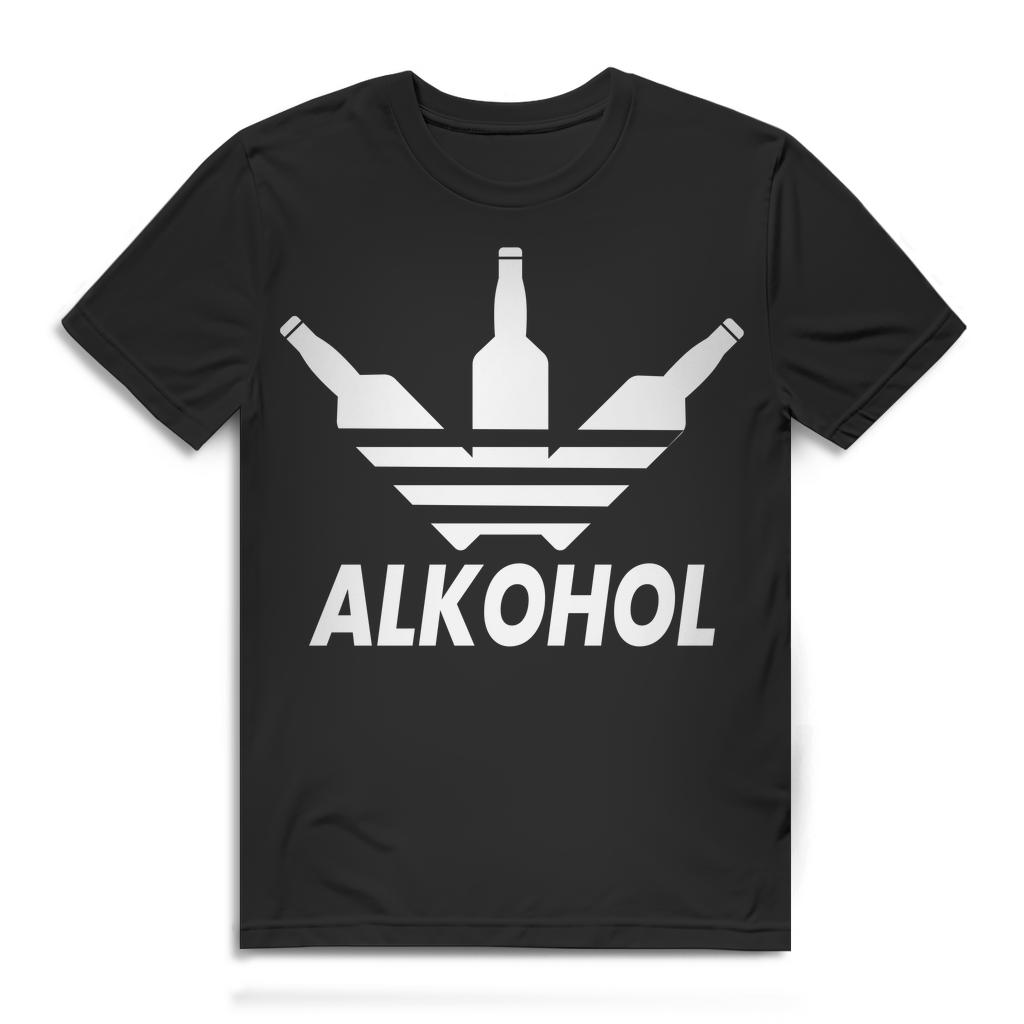 Lustiges Parodie Shirt Herren Flaschen und Schriftzug Alkohol Bio Baumwolle Black