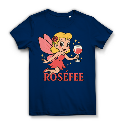 Damen Premium Bio T-Shirt ROSÉFEE – Rosé Wein Fee Motiv aus 100 % Bio-Baumwolle Navy
