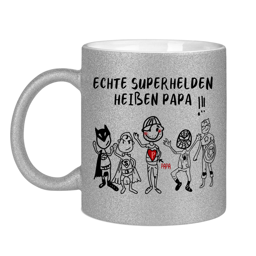 Echte Superhelden heißen Papa! - Glitzertasse Silver Glitter One size