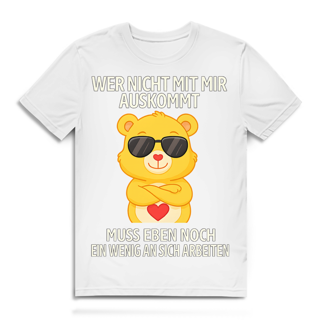 Herren Premium Bio T-Shirt Glücksbärchi Bär – Wer nicht mit mir auskommt Spruch White
