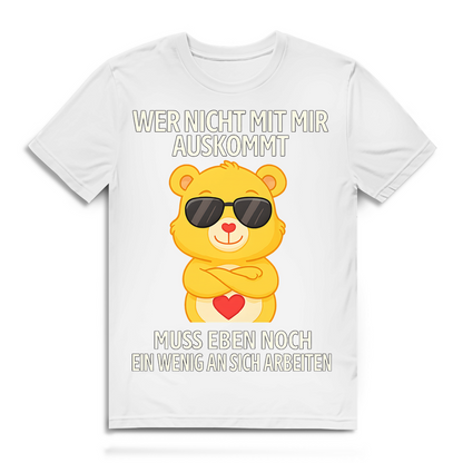 Herren Premium Bio T-Shirt Glücksbärchi Bär – Wer nicht mit mir auskommt Spruch White