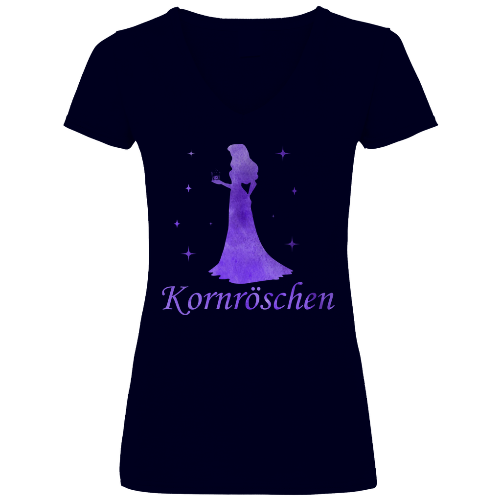 Kornröschen - Prinzessin Aquarell - V-Neck Damenshirt Deep Navy