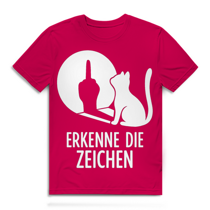 Herren Premium Bio T-Shirt Erkenne Die Zeichen Katze Katzenliebhaber Fuchsia