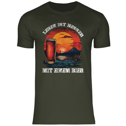 Leben ist besser mit einem Bier - Herren Shirt Urban Khaki