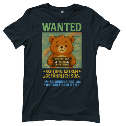 Damen T-Shirt Wanted Glücksbärchi Wolkenland Extrem Gefährlich Süß Dark Grey Solid