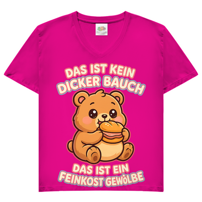 Damen V-Neck T-Shirt Das Ist Kein Dicker Bauch Das Ist Ein Feinkost Gewölbe Teddybär Fuchsia