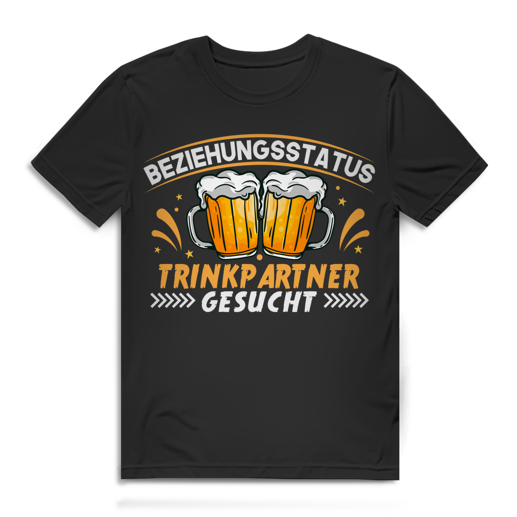 Herren T-Shirt Beziehungsstatus Trinkpartner gesucht Bio Baumwolle Black