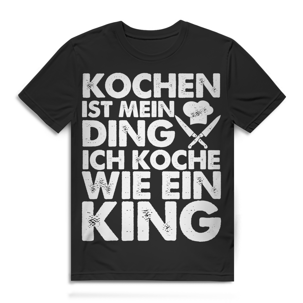 Kochen Shirt Herren King Küche Grill Geschenk Koch T-Shirt Bio Baumwolle Männer Black