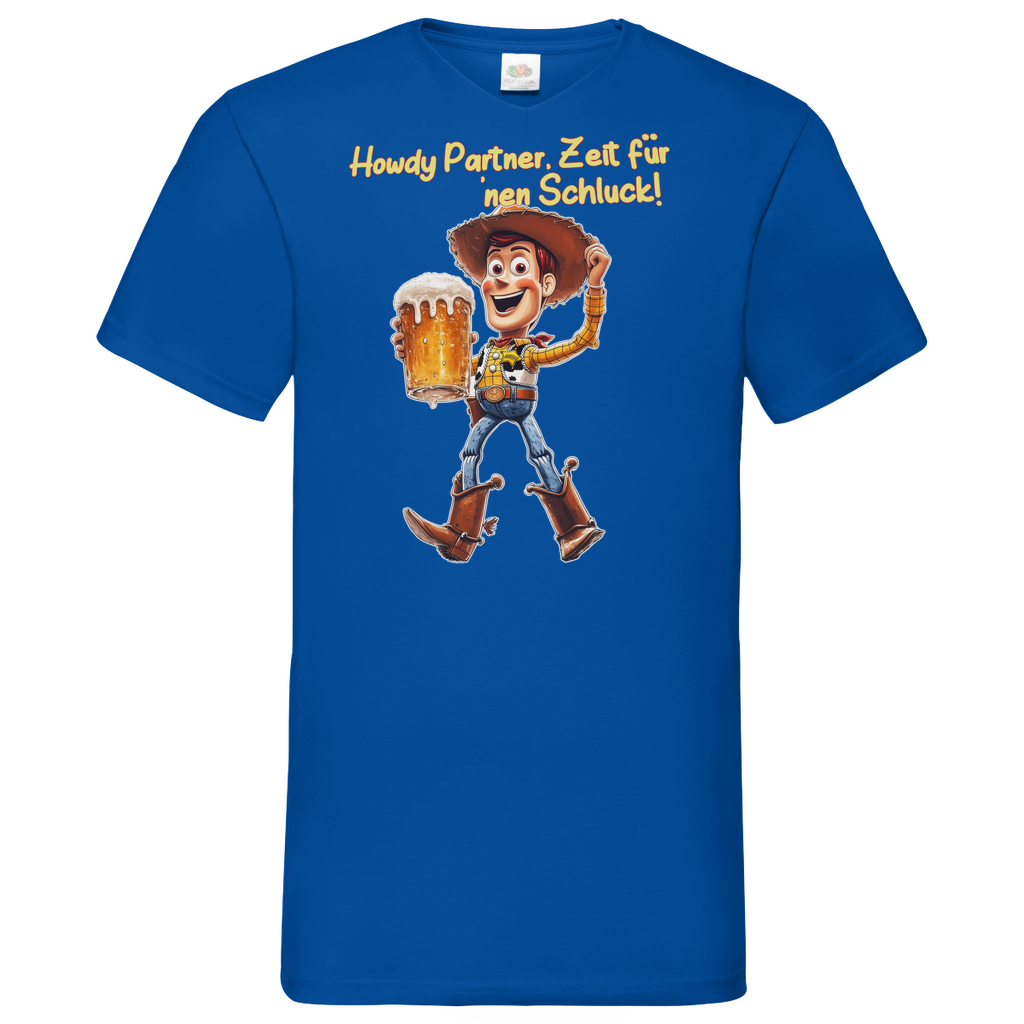 Howdy Partner Zeit für nen Schluck - Woody Toy Story - Herren V-Neck Shirt Royal Blue