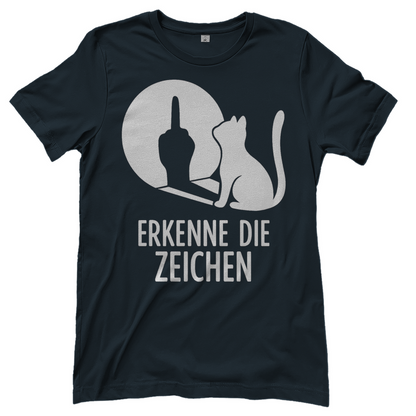 Damen T-Shirt Erkenne Die Zeichen Katze Katzenliebhaber Funshirt Dark Grey Solid