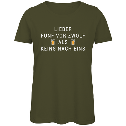 Lieber fünf vor zwölf als keins nach eins - Damen Premium Bio T-Shirt Khaki
