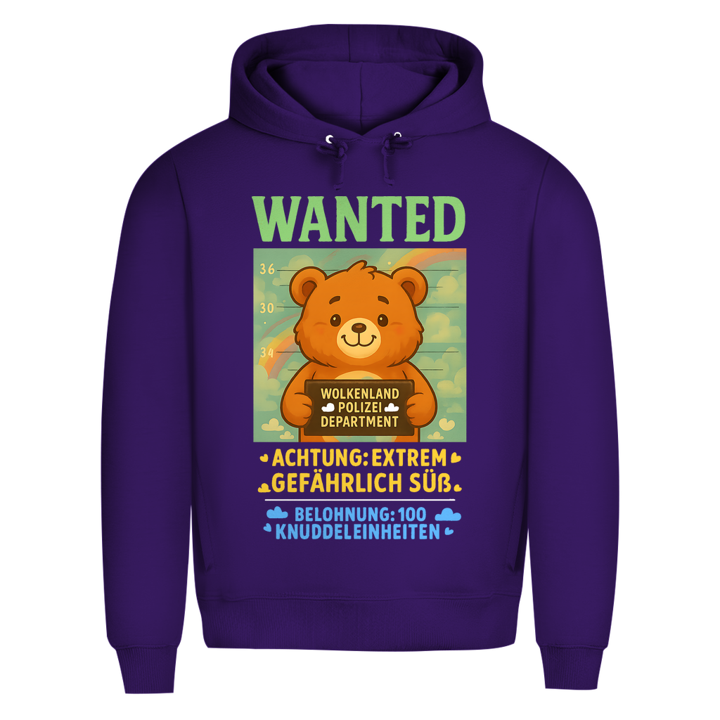 Herren Premium Bio Hoodie Wanted Glücksbärchi Wolkenland Extrem Gefährlich Süß Radiant Purple