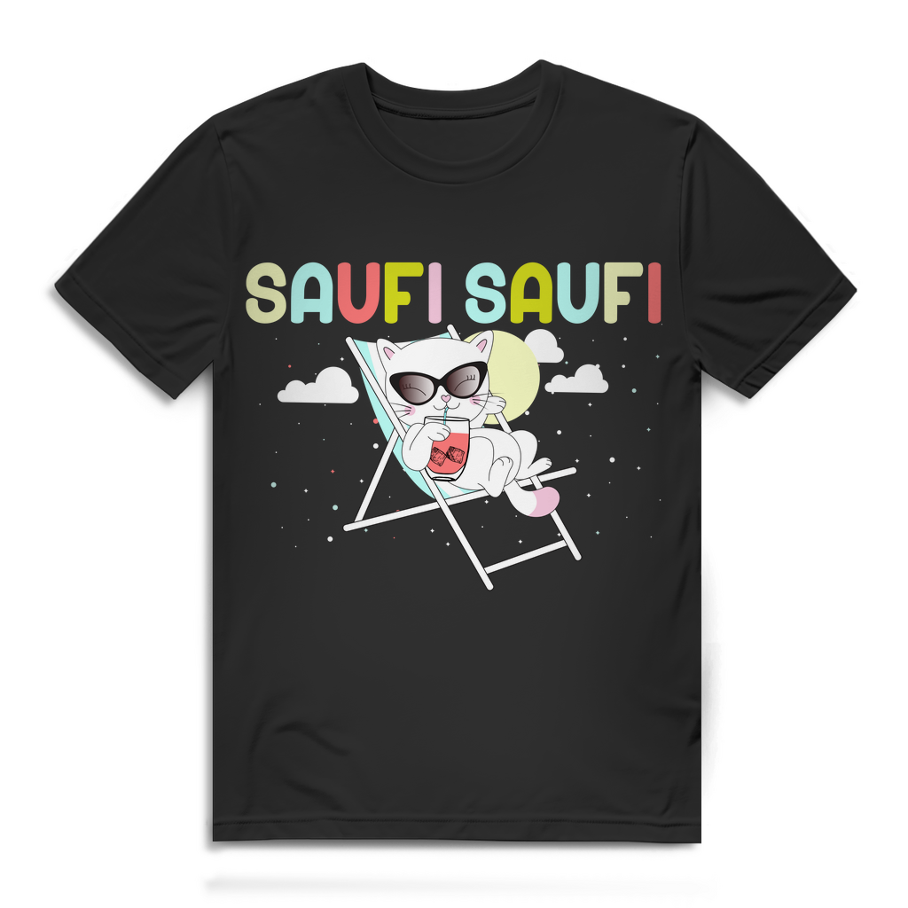 Saufi Saufi Katze Herren T-Shirt lustig Party Funshirt Kater Chill Spruch Black