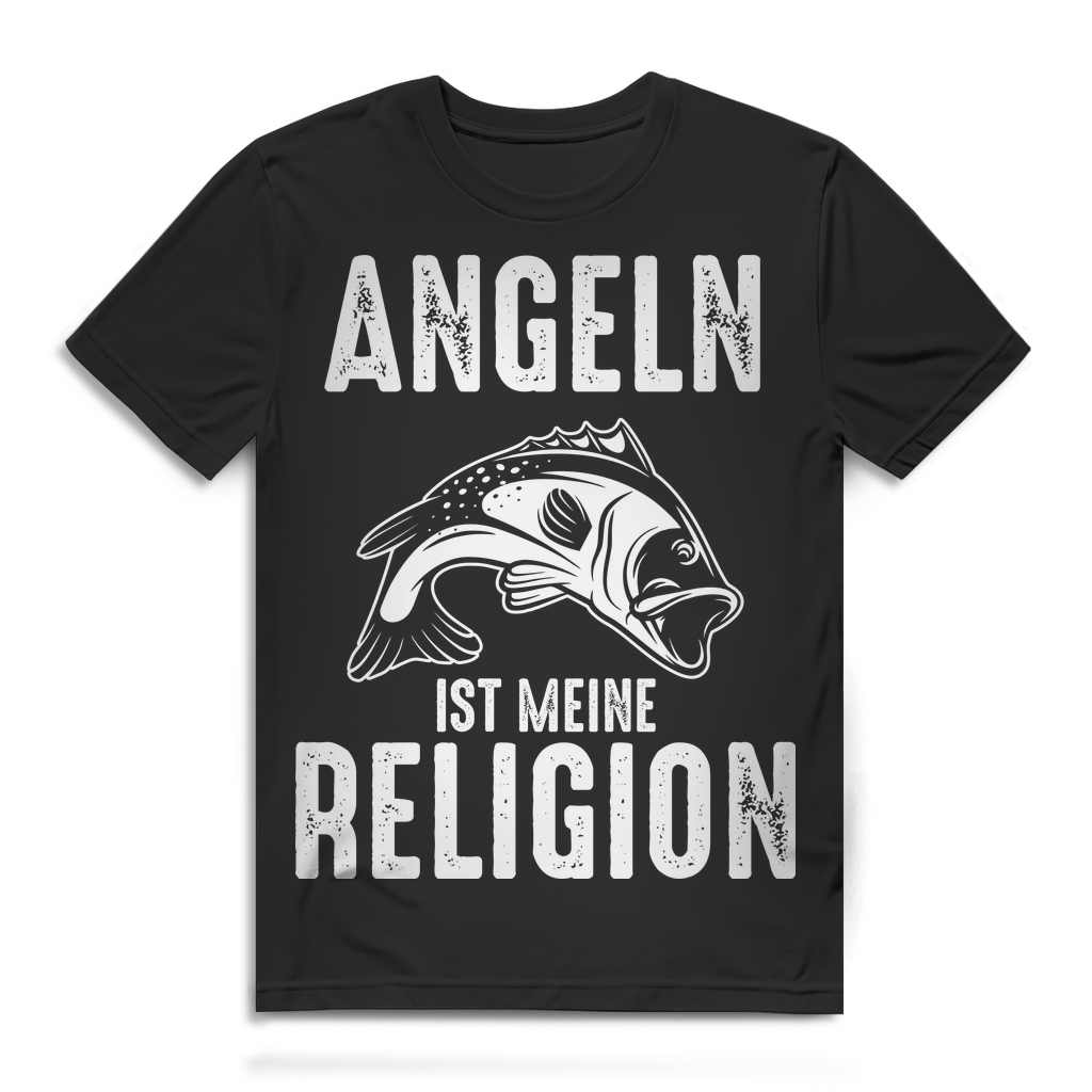 Herren T-Shirt Angeln ist meine Religion Karpfen Bio Baumwolle Black