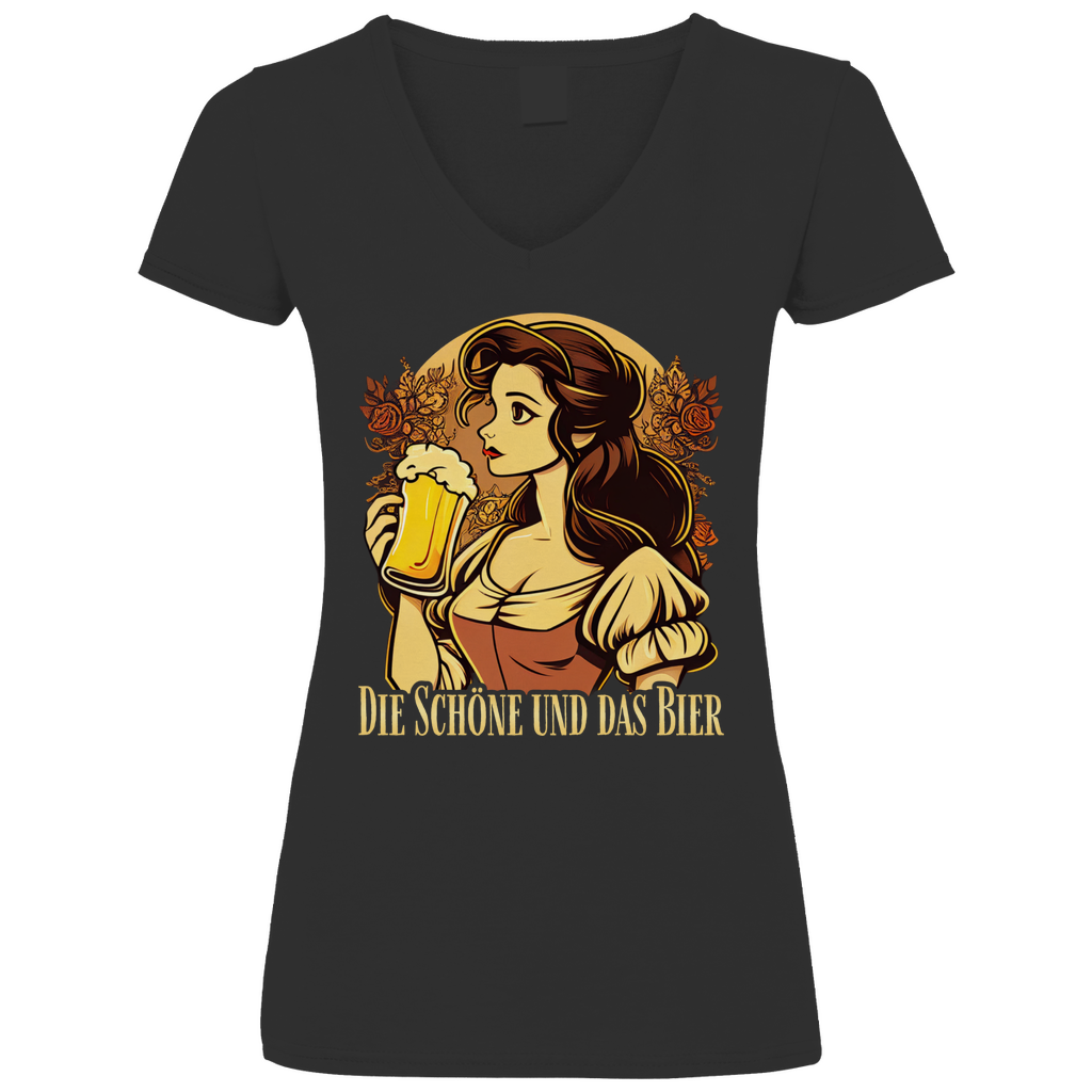 Die Schöne und das Bier Belle - V-Neck Damenshirt