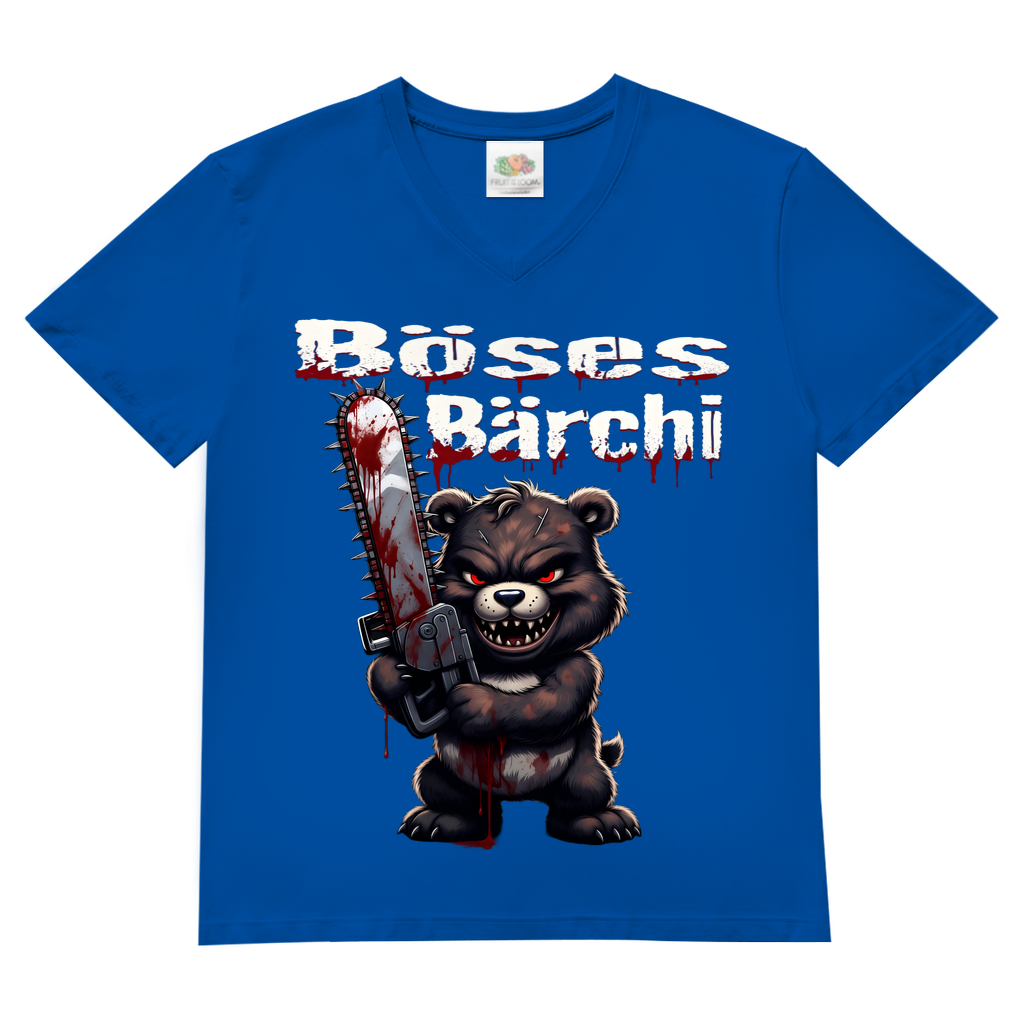 Böses Bärchi Kettensäge Herren V-Neck T-Shirt Royal Blue