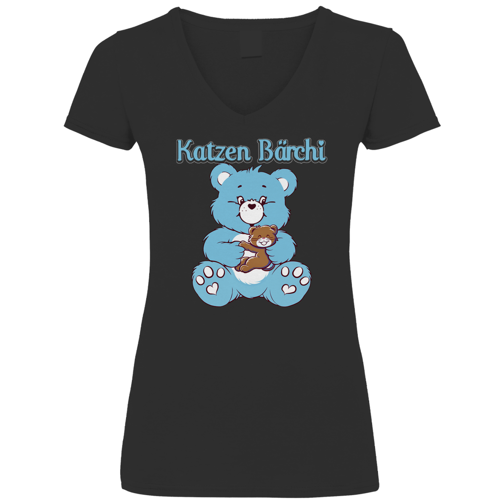 Katzen Bärchi - Glücksbärchi - V-Neck Damenshirt Black
