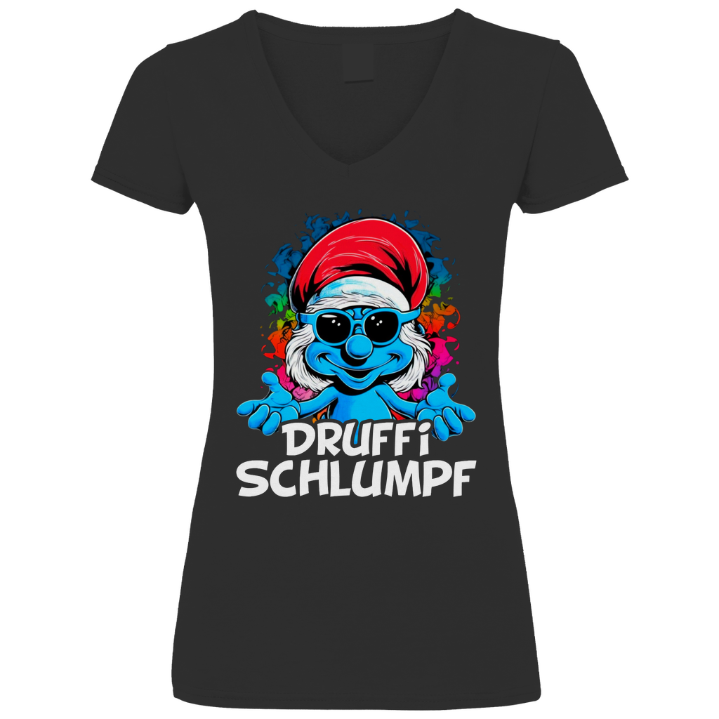 Druffi Schlumpf Grafik - V-Neck Damenshirt