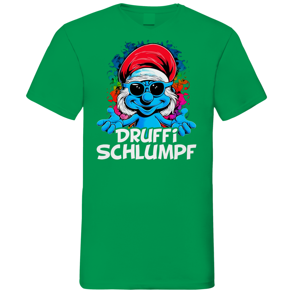 Druffi Schlumpf Grafik - Herren V-Neck Shirt Kelly Green