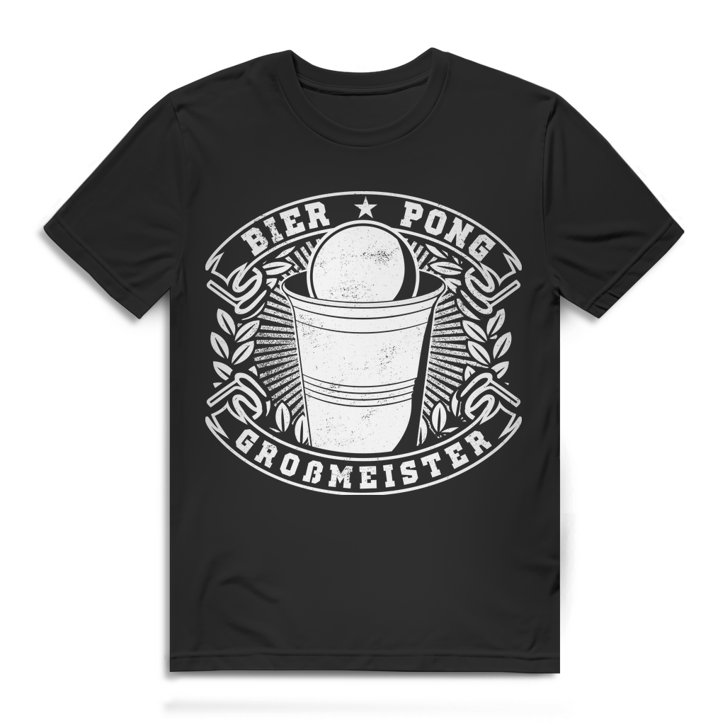 Bier Pong Großmeister Shirt – Lustiges Männer T-Shirt mit Trinkspiel Motiv Black
