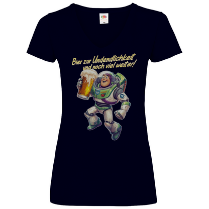 Bier zur Unendlichkeit und noch viel weiter - Buzz Lightyear Toy Story - V-Neck Damenshirt Deep Navy
