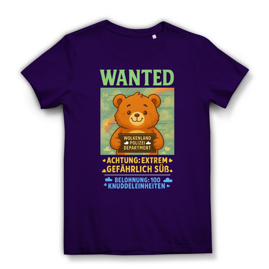 Damen Premium Bio T-Shirt Wanted Glücksbärchi Wolkenland Extrem Gefährlich Süß Urban Purple