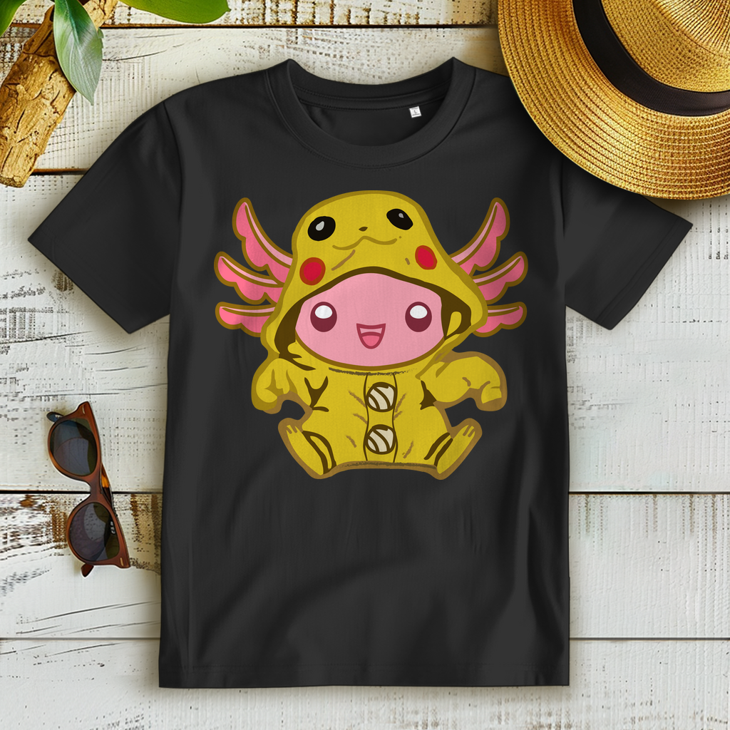 Axolotl Pikachu Damen T Shirt süß Kawaii Cosplay lustig Geschenk Frauen Anime Black