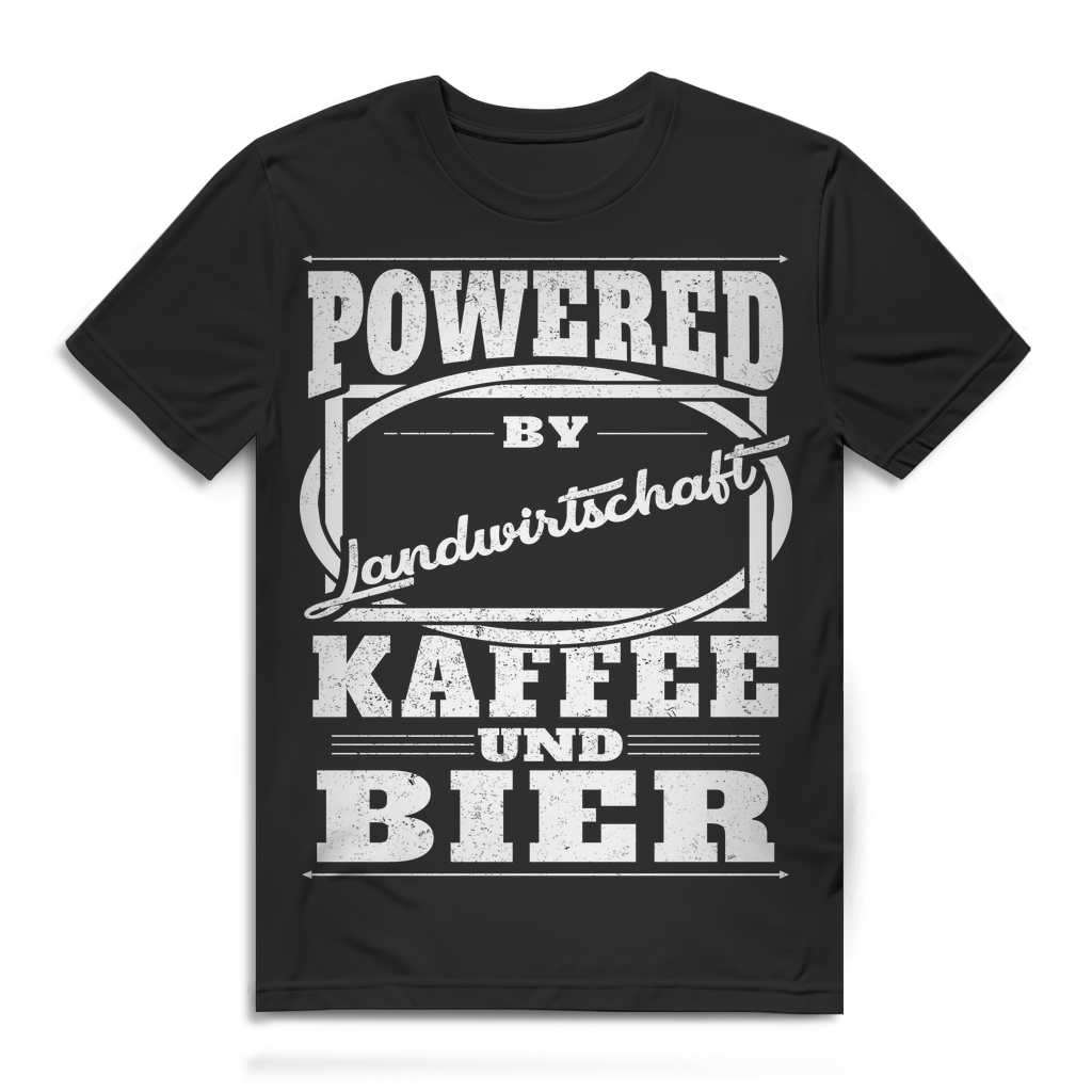 Powered by Landwirtschaft Kaffee und Bier – Lustiges T-Shirt für Männer Black