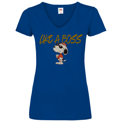 Peanuts Snoopy mit Bier Like a Boss - V-Neck Damenshirt Royal Blue