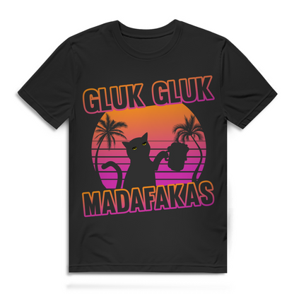 Katze Bier T-Shirt Männer – Gluk Gluk Madafakas Retroshirt mit Party Humor
