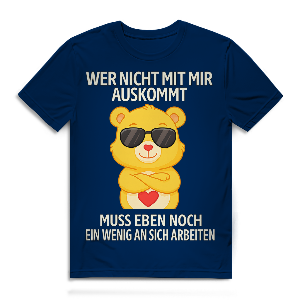 Herren Premium Bio T-Shirt Glücksbärchi Bär – Wer nicht mit mir auskommt Spruch Navy