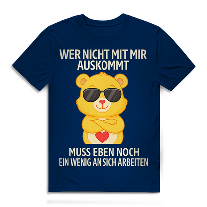 Herren Premium Bio T-Shirt Glücksbärchi Bär – Wer nicht mit mir auskommt Spruch Navy