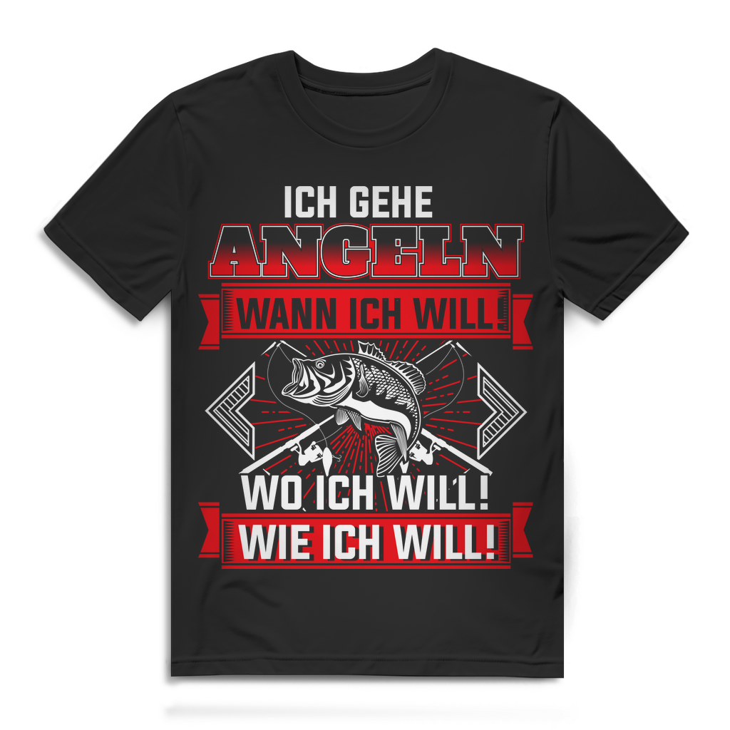 Herren T-Shirt Ich gehe Angeln wann wo und wie ich will Bio Baumwolle Black