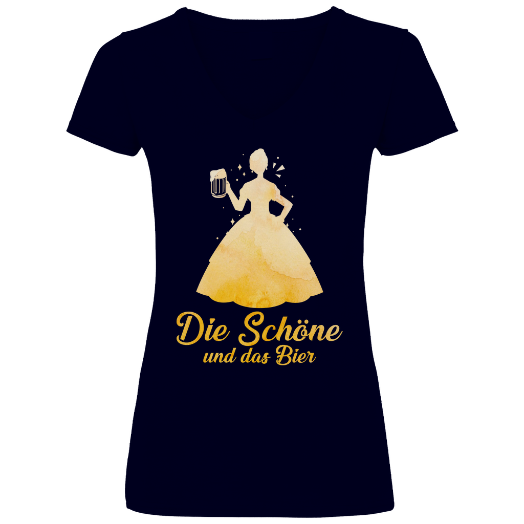 Die schöne und das Bier - Prinzessin Aquarell - V-Neck Damenshirt Deep Navy