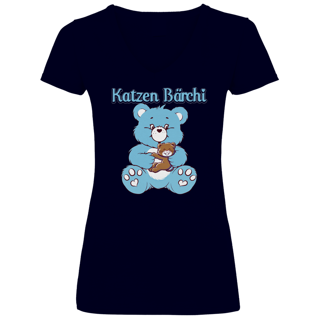 Katzen Bärchi - Glücksbärchi - V-Neck Damenshirt Deep Navy