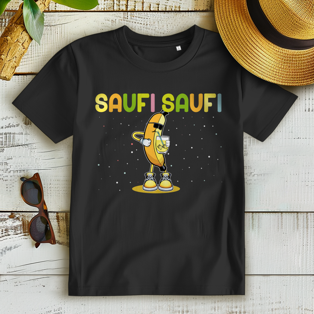 Saufi Saufi Banane Damen T-Shirt Funshirt Party Shirt Lustig JGA Festival Outfit