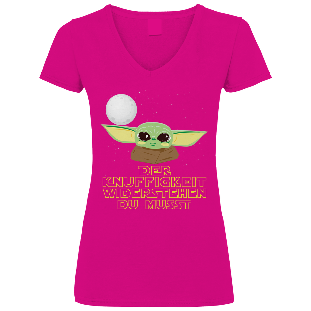 Knuffigkeit widerstehen - Baby Yoda Grogu - V-Neck Damenshirt