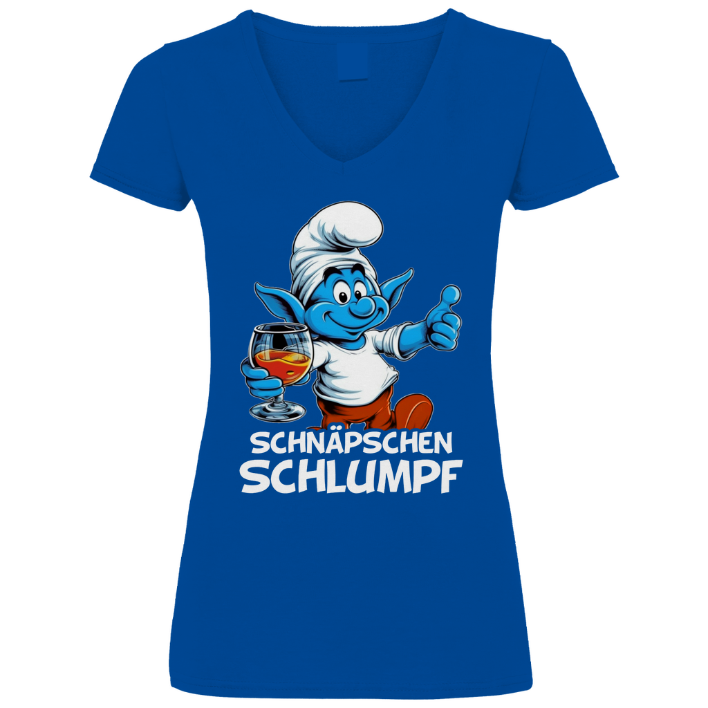 Schnäpschen Schlumpf Grafik - V-Neck Damenshirt