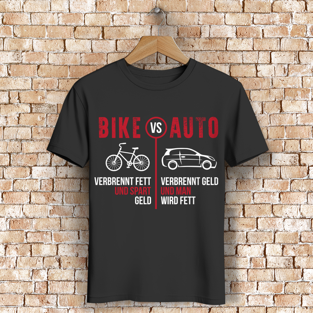Radfahrer T-Shirt – Bike vs Car – Fett verbrennen statt Benzin – Fahrrad Spruch