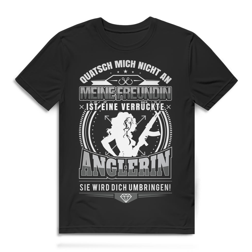Herren Angler T-Shirt Meine Freundin ist eine verrückte Anglerin Black