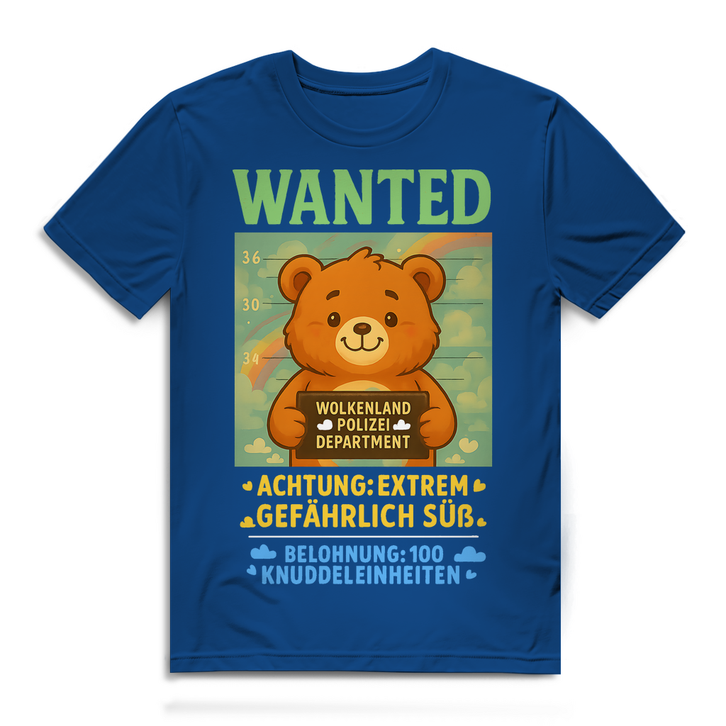 Herren Premium Bio T-Shirt Wanted Glücksbärchi Wolkenland Extrem Gefährlich Süß Royal Blue