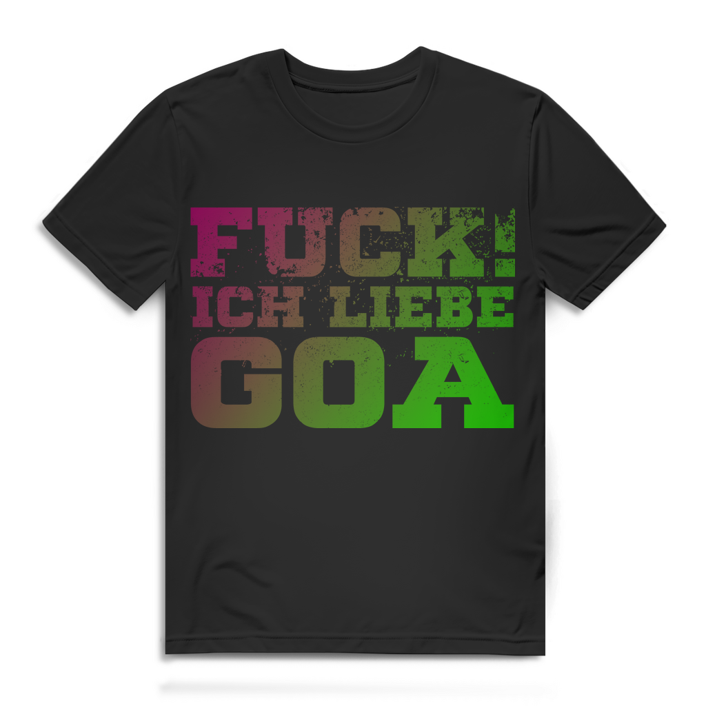 Psytrance Shirt Herren – Ich liebe Goa Spruch – Neon Goa Festival T-Shirt Black